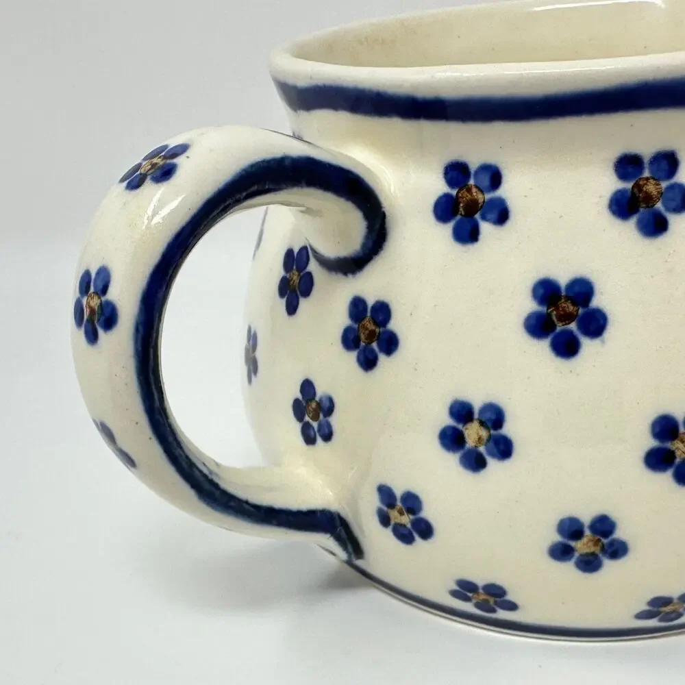 Vintage Heise Bunzlau Pitcher Squat Jug 1L/32oz Blue Daisy German Polish Pottery